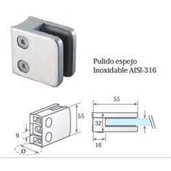 Clip prensacristal cuadrado 55X55X32 mm