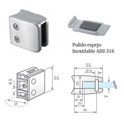 Clip prensacristal cuadrado 55X55X35 mm