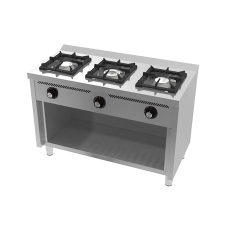 Cocina a gas 3 fuegos con estante serie 600