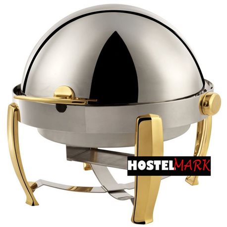 Chafing dish redondo con tapa roll top y pies dorados