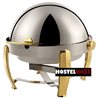 Chafing dish redondo con tapa roll top y pies dorados