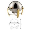 Chafing dish redondo con tapa roll top y pies dorados