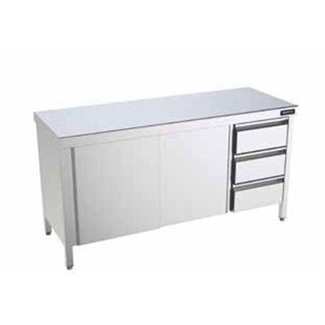 Mesa trabajo central fondo 600 con puertas y cajones
